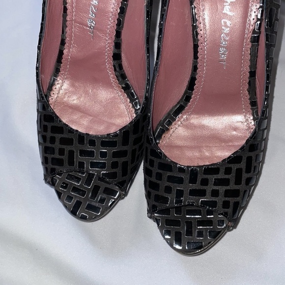Jean-michel Cazabat Leather Brick Pattern Black Platform Heels size 39 Peep Toe - Picture 5 of 16